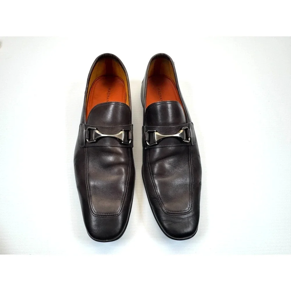 Magnanni Tazon Bit Loafer Dress Shoes Mens 10.5 Leather Square Toe Slip on Brown